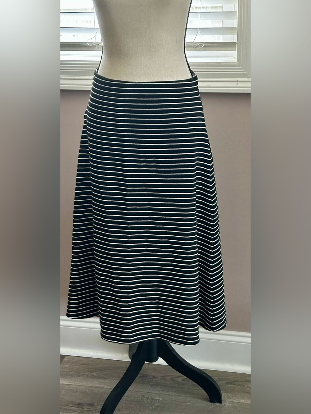 LOFT Black and White Striped A-Line Skirt